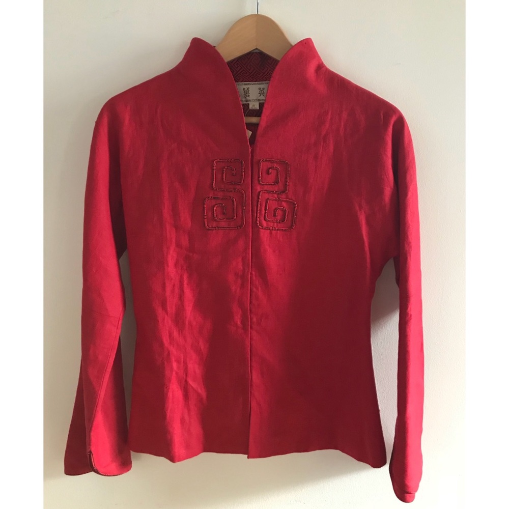 NWT Red Linen Chinese Jacket Size S